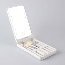 Load image into Gallery viewer, Travel Makeup Brush Set With LED Light Mirror
