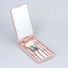 Load image into Gallery viewer, Travel Makeup Brush Set With LED Light Mirror