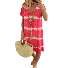 Load image into Gallery viewer, Tie-Dye Striped Short-sleeved Loose T-shirt Dress