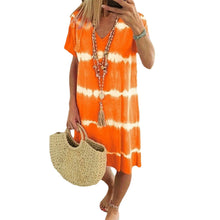 Load image into Gallery viewer, Tie-Dye Striped Short-sleeved Loose T-shirt Dress
