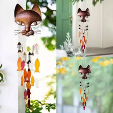 Load image into Gallery viewer, Handcrafted Metal Cat and Recycled Glass Fish Wind Chime