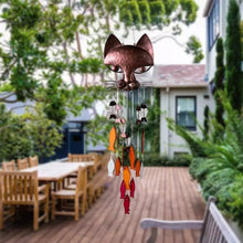 Load image into Gallery viewer, Handcrafted Metal Cat and Recycled Glass Fish Wind Chime