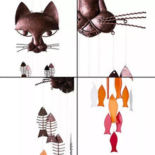 Load image into Gallery viewer, Handcrafted Metal Cat and Recycled Glass Fish Wind Chime