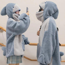 Load image into Gallery viewer, Shark Embroidery Zipper Letter Plush Hoodie