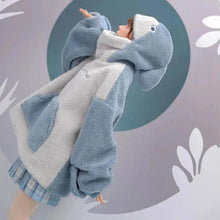 Load image into Gallery viewer, Shark Embroidery Zipper Letter Plush Hoodie