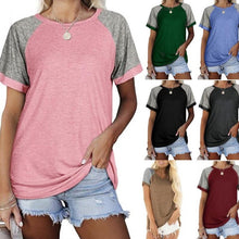 Load image into Gallery viewer, Loose Round Neck Raglan Sleeve Contrast T-shirt