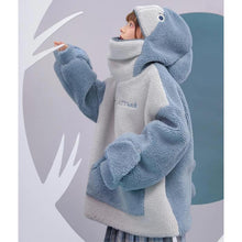 Load image into Gallery viewer, Shark Embroidery Zipper Letter Plush Hoodie