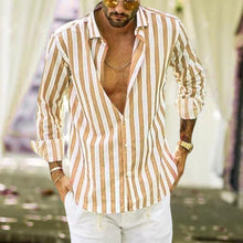 Load image into Gallery viewer, Spring Summer Men&#39;s Cotton Linen Striped Button Shirt