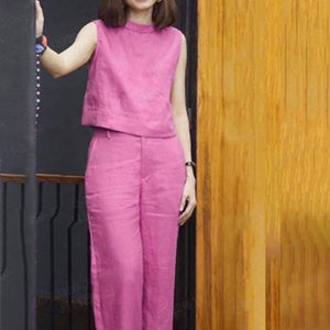 Solid Color Sleeveless Casual Suit