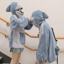 Load image into Gallery viewer, Shark Embroidery Zipper Letter Plush Hoodie