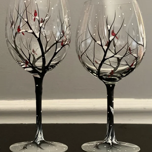 Four Seasons Tree Wine Glasses - Hand Painted Art