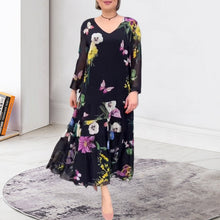 Load image into Gallery viewer, Floral Long Sleeve Black Dress