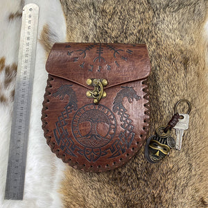 Vintage Medieval Nordic Embossed Leather Belt Bag