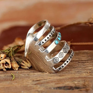 Bohemian Openwork Carved Turquoise Ring