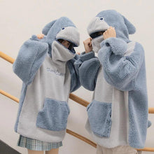 Load image into Gallery viewer, Shark Embroidery Zipper Letter Plush Hoodie