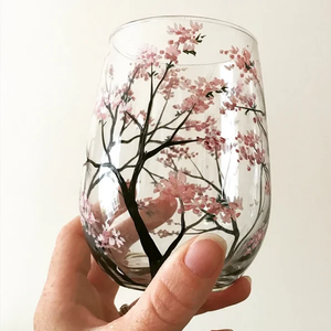 Four Seasons Tree Wine Glasses - Hand Painted Art