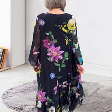 Load image into Gallery viewer, Floral Long Sleeve Black Dress