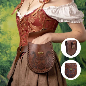 Vintage Medieval Nordic Embossed Leather Belt Bag