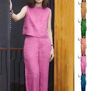 Solid Color Sleeveless Casual Suit