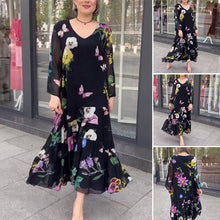 Load image into Gallery viewer, Floral Long Sleeve Black Dress